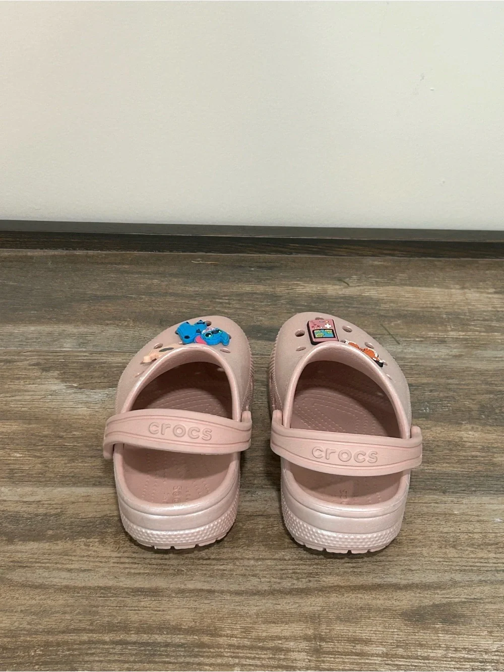 Crocs C12 Kids Light Pink Shimmer Slip-On Clog Shoes Decorative Charms